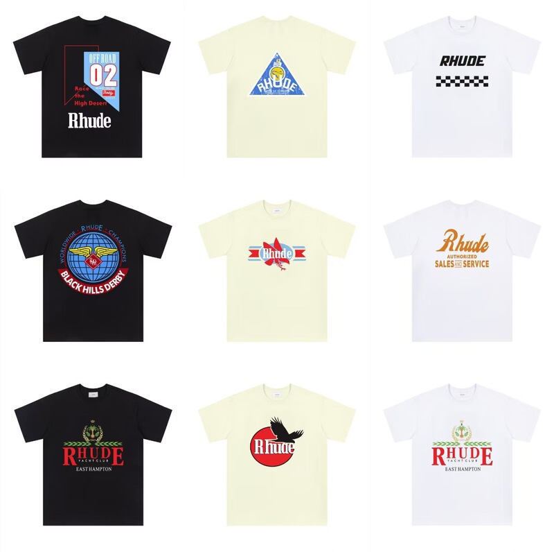 Cross-Border Authentic Rhude Short-Sleeved Miami Championship Flag Print Loose New Style Unisex T-Shirt Cross-Border Authentic Rhude Short-Sleeved Miami Championship Flag Print Loose New Style Unisex T-Shirt