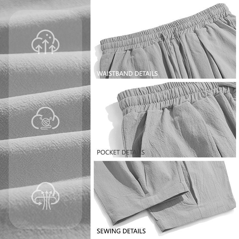 Pantalones de algodón de lino de verano de hombre transfronterizo, pantalones de playa de color sólido, cómodos y transpirables, vacaciones diarias, pantalones casuales de comercio exterior