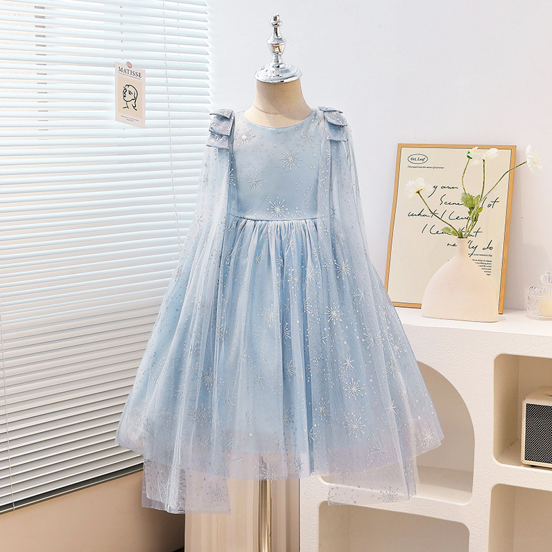 Girls' Dress Elsa Stylish Summer 2026 New Style Mesh Elsa Performance Princess Dress Vest Long Dress