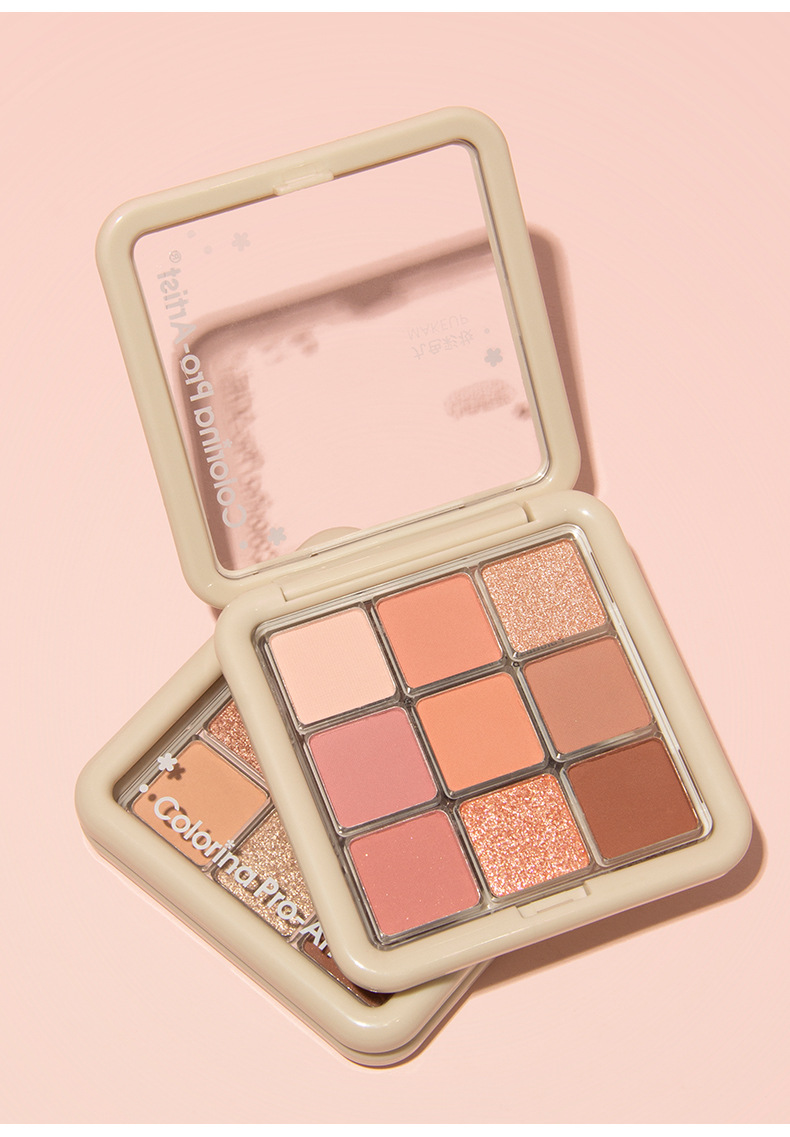 Jinhua cross-border nine-color eyeshadow, glitter, matte, pearlescent, fine glitter, pink eyeshadow palette brand wholesale cosmetics undefined