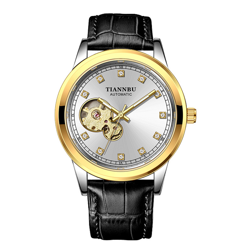 天博陀飞轮手表男士防水机械表全自动钢带镂空潮夜光品牌商务腕表