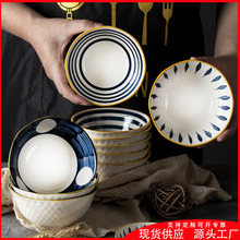 日式手绘釉下彩陶瓷家用饭碗5寸米饭碗八角小碗个性创意吃饭餐具