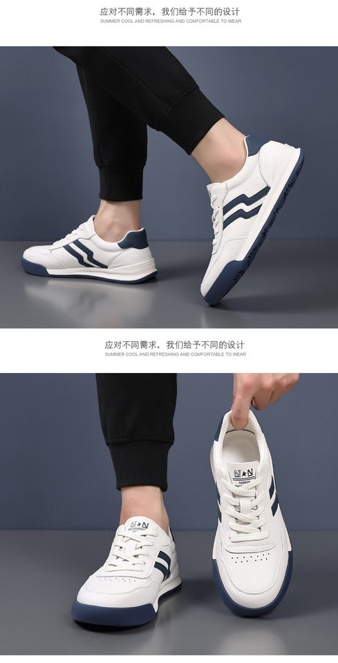 Giày sneaker nam da bò thật phối màu tương phản, cổ thấp, đế bệt — Màu trắng, Màu đen chi tiết 17