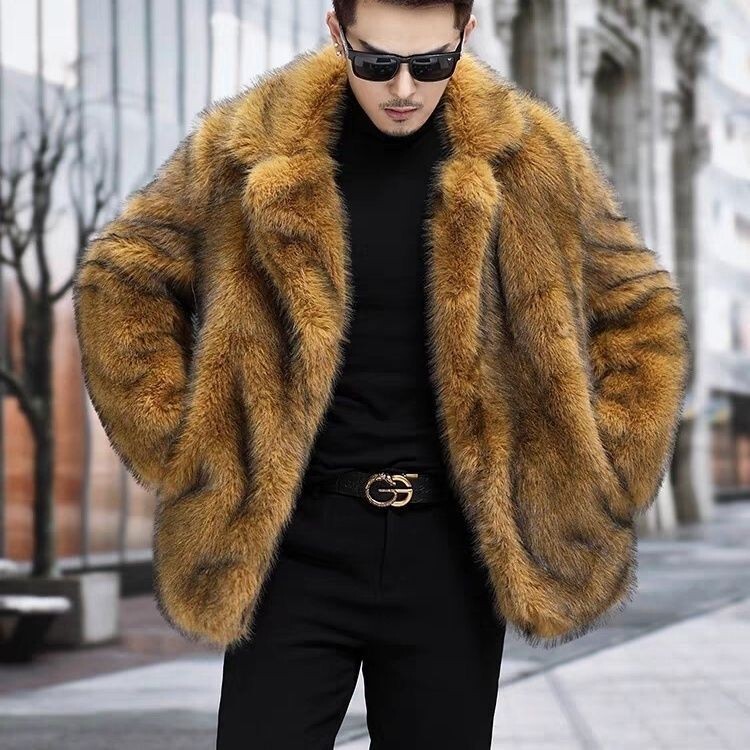 Foreign Trade Cross-Border Men's Fur Winter Mid-Length Faux Fox Fur Coat Faux Mink Coat Thickened Suit Collar Foreign Trade Cross-Border Men's Fur Winter Mid-Length Faux Fox Fur Coat Faux Mink Coat Thickened Suit Collar