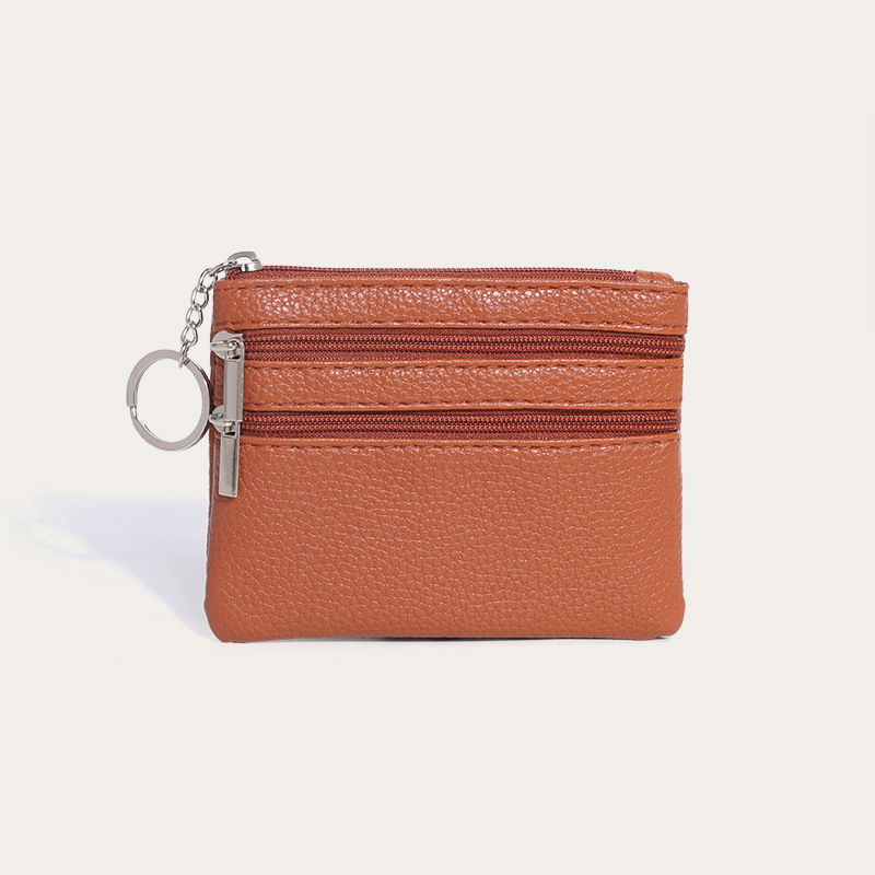 Cartera corta con cremallera para mujer patrón de Litchi de tres bolsillos mini bolsa de monedas multifuncional llavero bolsa de monedas