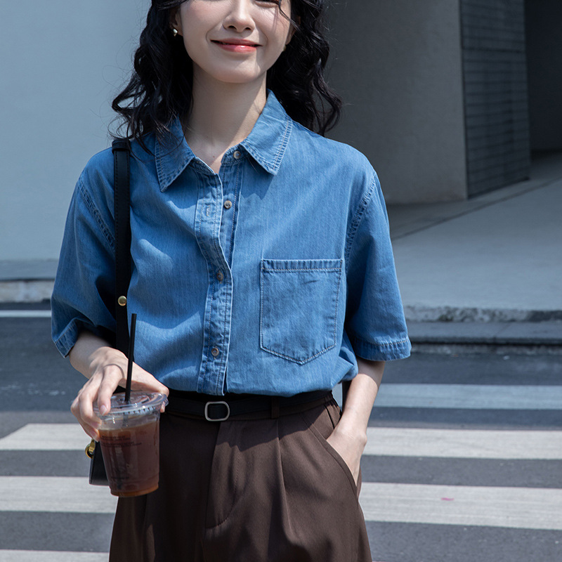 Blue summer thin retro shirt
