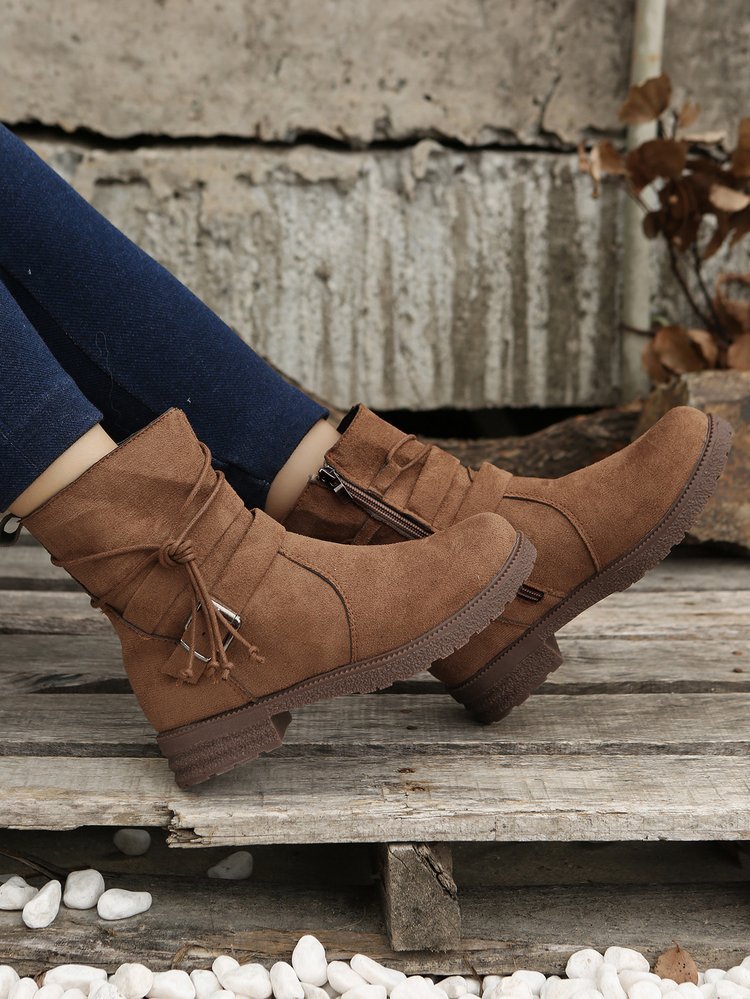 Large size short boots women dress boots autumn and winter new round head retro explosive cotton boots women_voghion.com