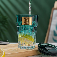 Diamond water cup, straw, glass cup, juice cup, milk tea, household drinking water cup with lid, cute female summer milk