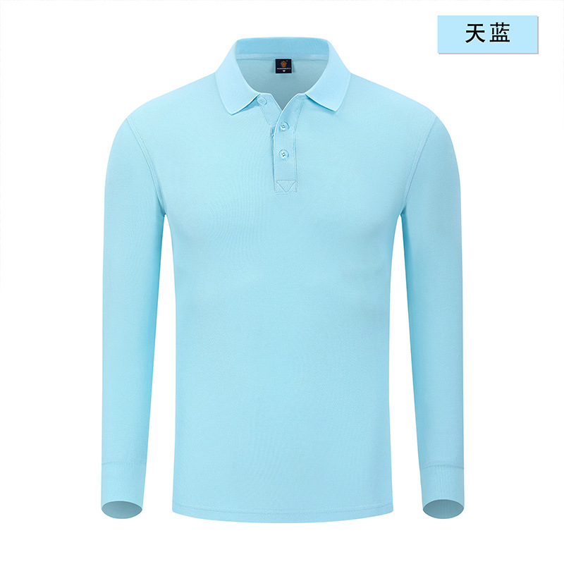 Otoño y invierno de color sólido cuello polo camiseta de polo de algodón blanco camiseta de polo de hombre manga larga vestido de trabajo personalizado bordado