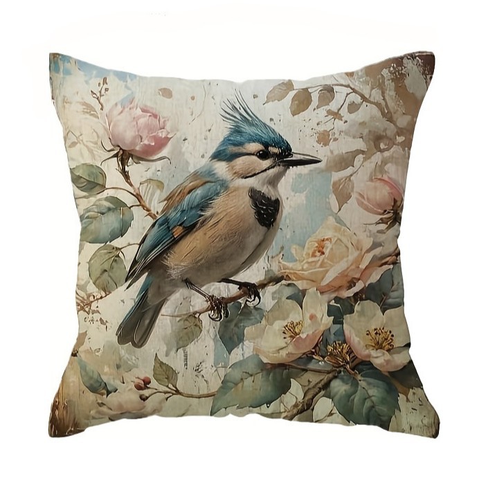 Funda de almohada de la serie de flores y pájaros retro transfronteriza, funda decorativa de cojín de sofá de sala de estar, funda de cojín de cabecera de dormitorio sin núcleo