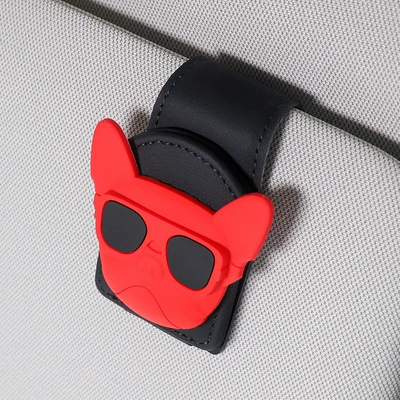 Car Glasses Clip/Bill Clip: Car Sun Visor Storage - red-sunglasses-dog-black-u-shaped-glasses-clip