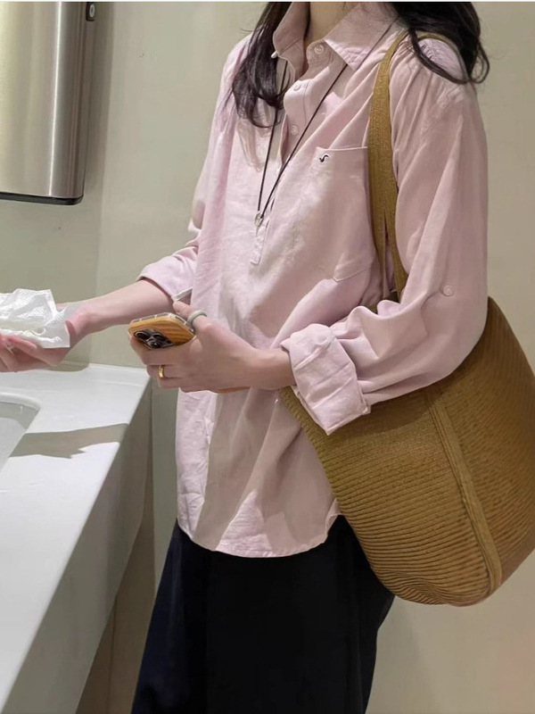 法式老钱风半开领白色衬衫女2025秋季新款设计感小众刺绣套头衬衣|undefined