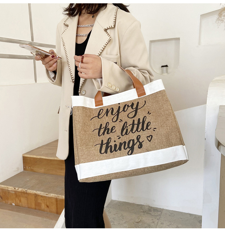 360g Weight Open Closure Type Top Handle Strap Type Tote Bag Bags Type Casual, Daily Occasion cotton and linen Material Letter Pattern All Seasons Season Women's Gender Basic, Classic Style Style Square Shape Large Size Women's Large Cotton And Linen Letter Basic Classic Style Square Open Tote Bag 14