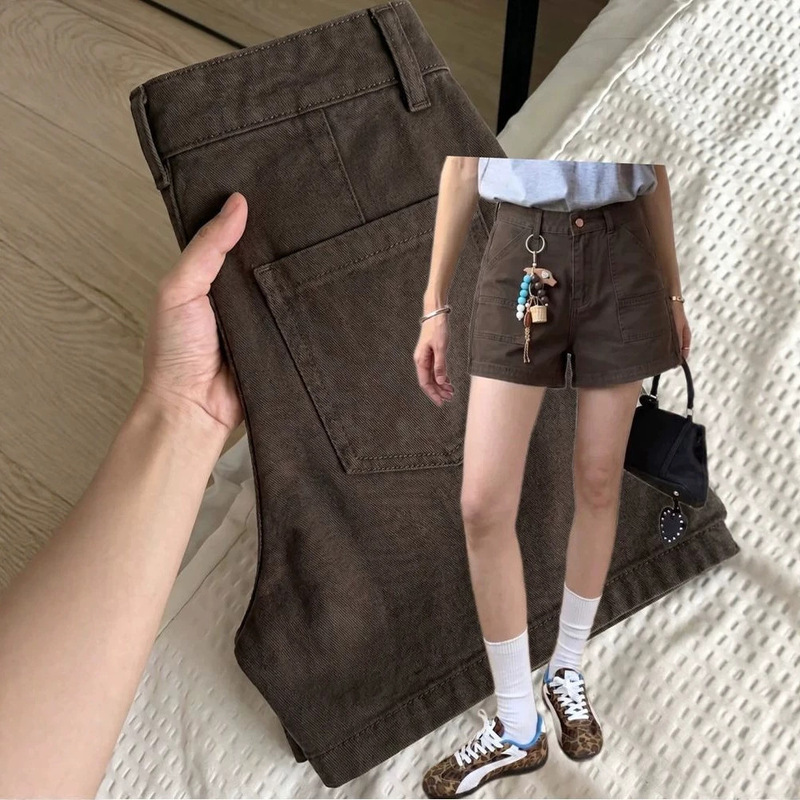 American Retro Brown Coffee-Colored Workwear Denim Shorts for Women, 2026 Summer New High-Waisted Slimming Versatile A-Line Hot Pants American Retro Brown Coffee-Colored Workwear Denim Shorts for Women, 2026 Summer New High-Waisted Slimming Versatile A-Line Hot Pants