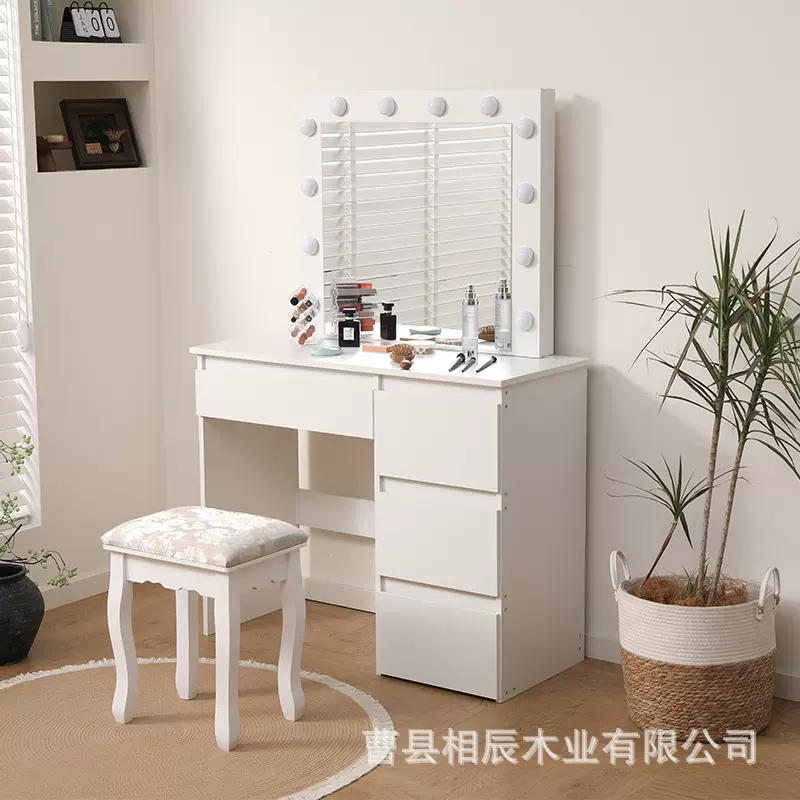 实木梳妆台卧室现代简约公主化妆桌2026年新款迷你ins风化妆台