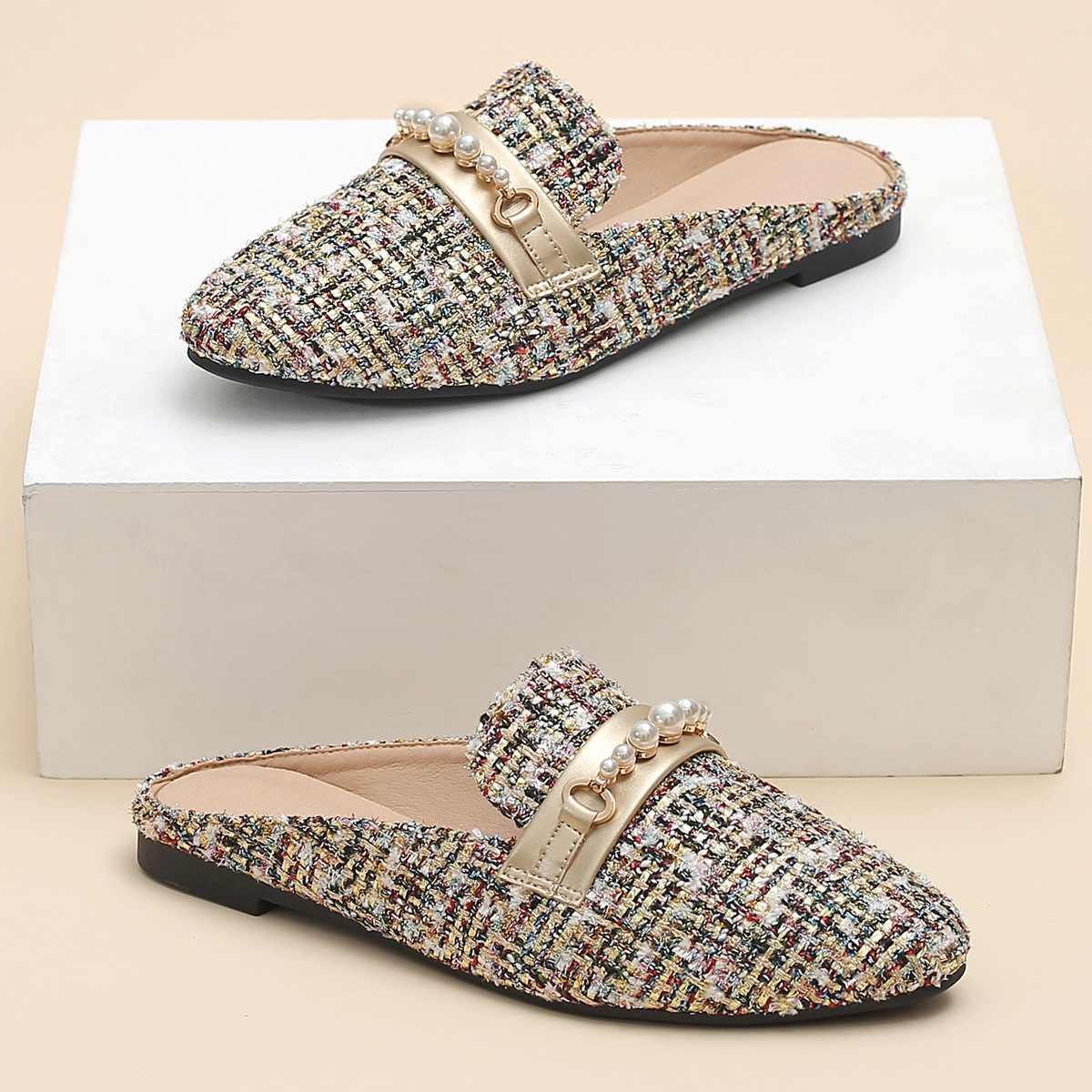 Fragrance style outside wear pointy toe half drag flat heel shoes lazy plus size fashion all-match cross-border foreign trade wholesale_voghion.com