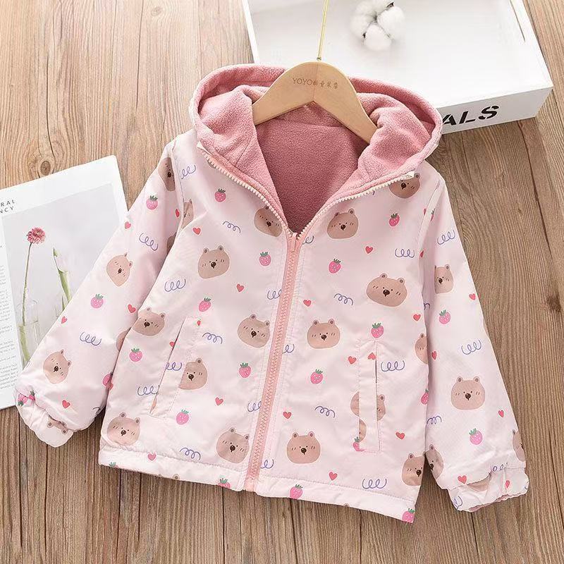 Girls' 2026 Spring and Autumn New Fleece-Lined Jacket, Stylish Children's Windbreaker, Baby's Thickened Fall and Winter Coat