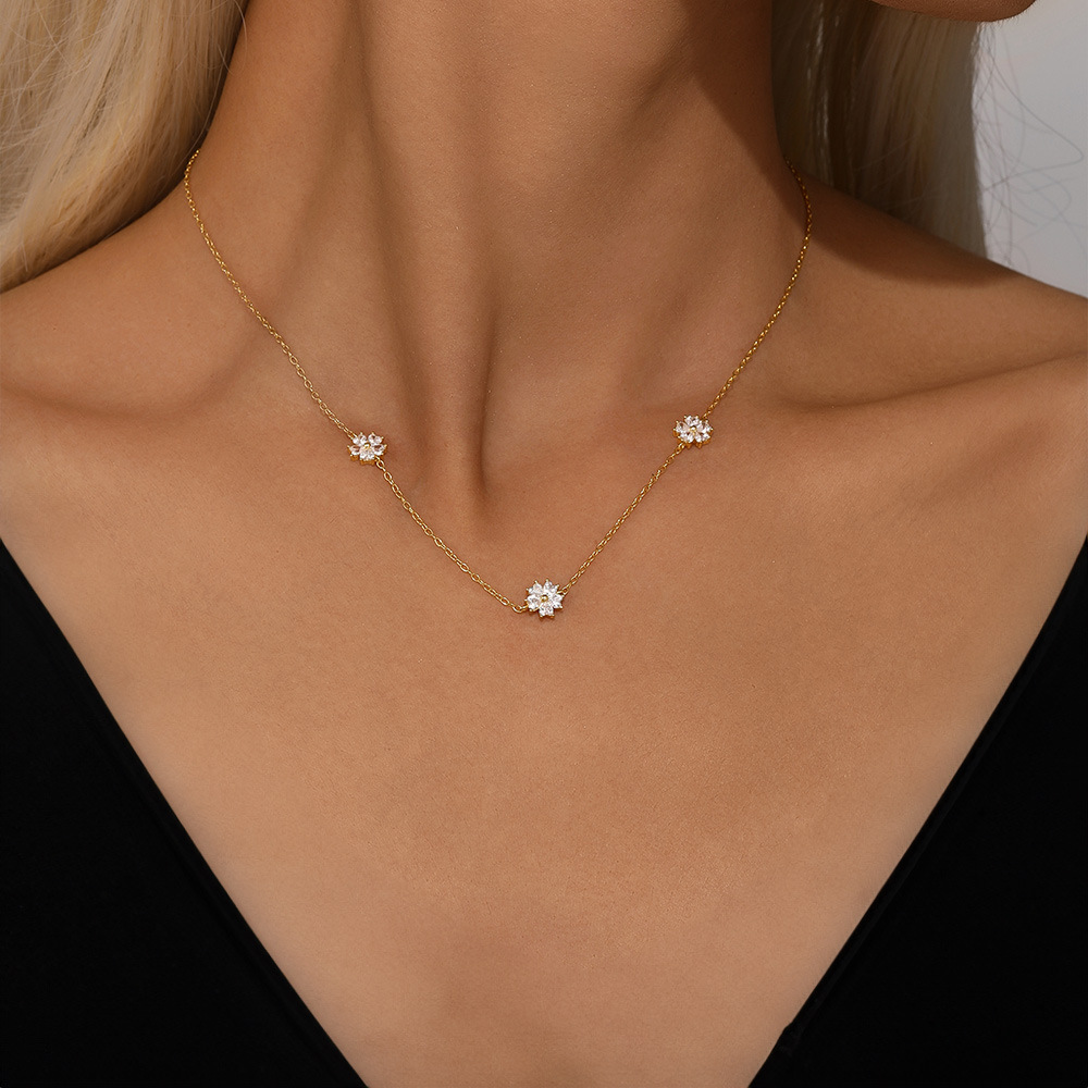 cable chain Chain Type 1 Piece Quantity 925 Sterling Silver Zircon Cable Chain Inlay Flower Necklace