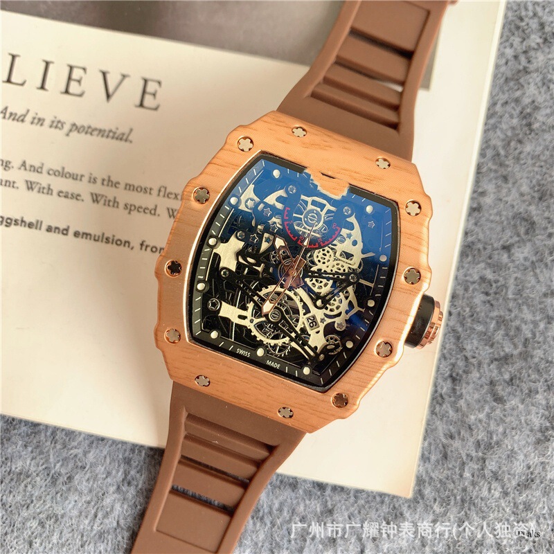 Aliexpress Richard Brand Men's Quartz Watch High-Quality Barrel-Shaped Three-Hand Skeleton Luminous Tape Watch Wholesale Aliexpress Richard Brand Men's Quartz Watch High-Quality Barrel-Shaped Three-Hand Skeleton Luminous Tape Watch Wholesale