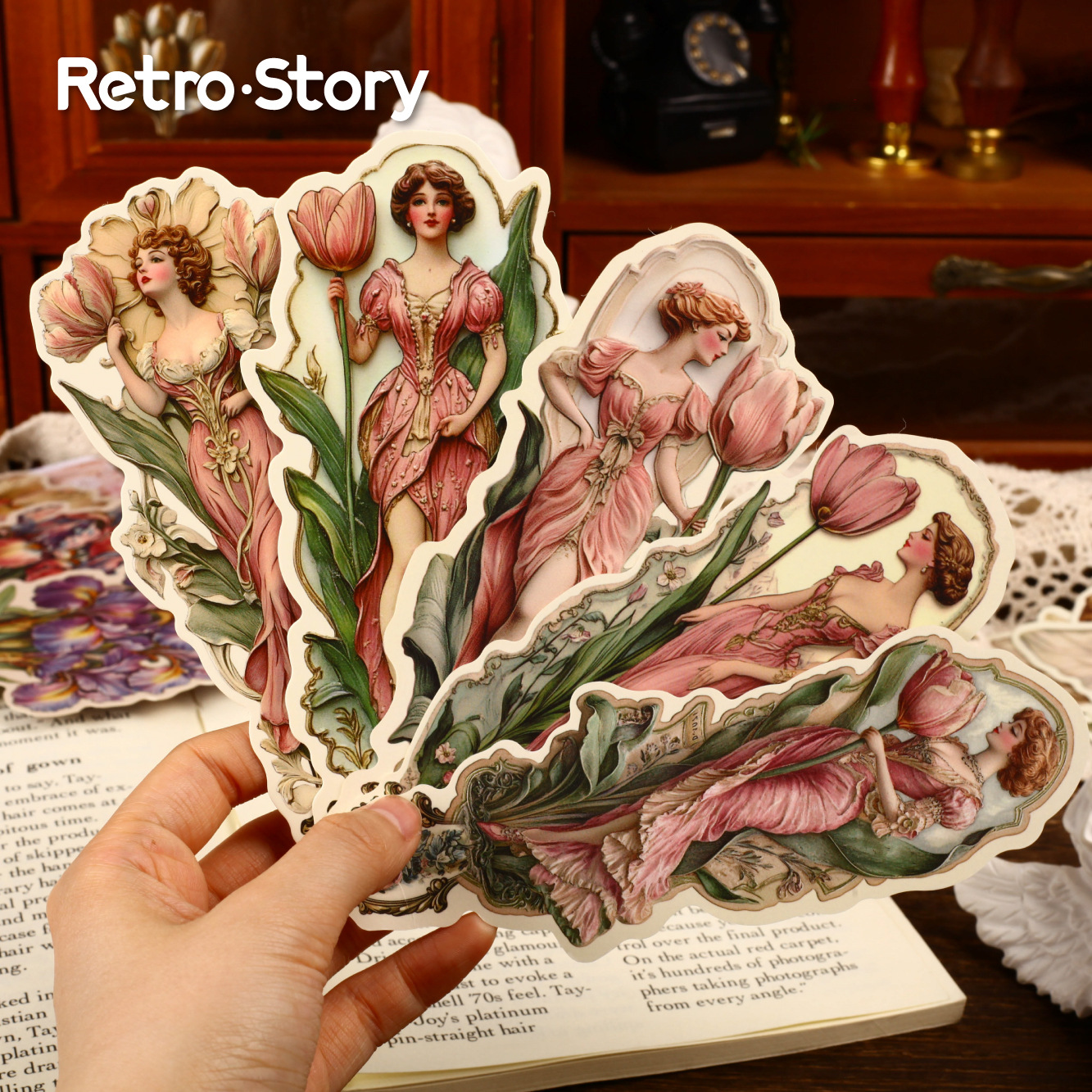 Retro Story Fan Marcador de papel Serie Vido Creatividad retro Material de cuenta manual de forma especial Material de decoración