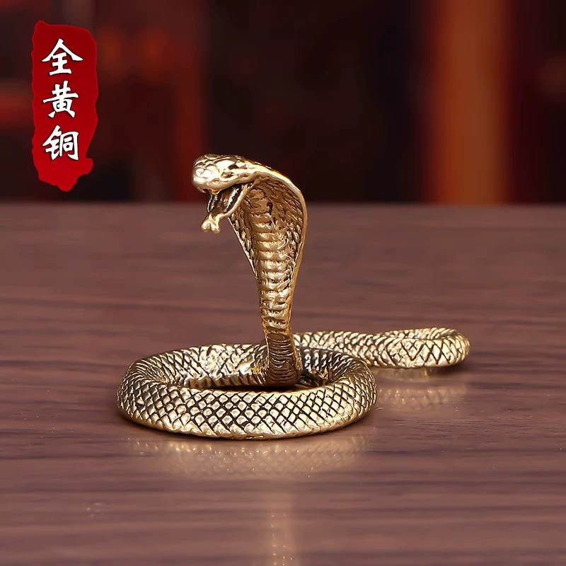 Чистый латунный зодиак змей чайный стол чайный питомец маленький украшение настольный симулятор очков змеиный король аквариум ручной работы
