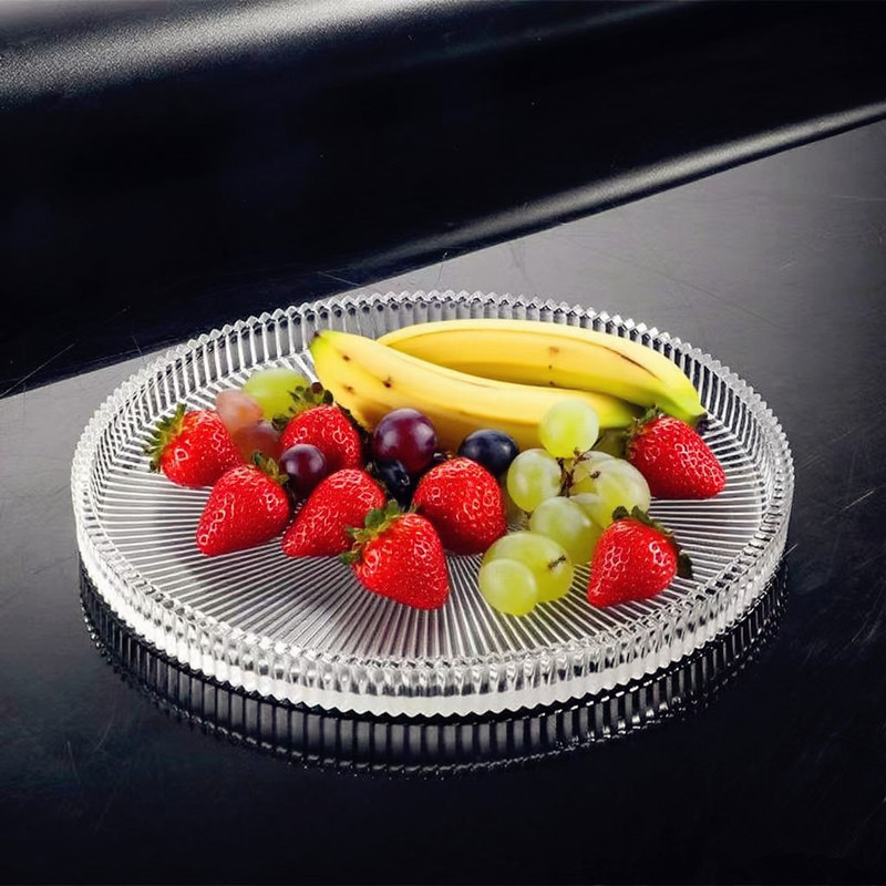 Japanese-Style Round Glass Fruit Plate, Household Cake Tower Plate, Dessert Plate, Bar Flat-Bottomed Cup Tray, Tray, Tea Tray, Tableware