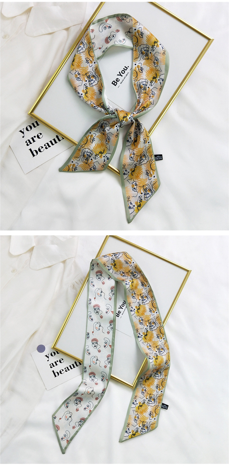 20g Weight Silk Scarf Classification Travel Occasion Unisex Gender Sweet Style Khaki, Multicolor, Dark Blue, White, Red, Green, Blue, Yellow, Black Color Fashion Silk Scarf Hair Tie 10