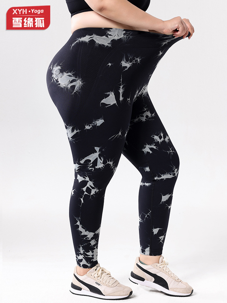 Europa y los Estados Unidos de tamaño grande con bolsillo atado, teñido, pantalones de calzada de cintura alta, leggings deportivas, pantalones de compresión para correr