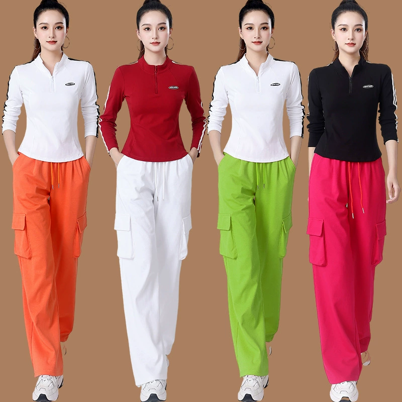 Квадратный танцевальный костюм для женщин, новинка 2024 года, одежда для аэробики, весенне-осенняя спортивная одежда из чистого хлопка, свободные брюки-карго, танцевальная одежда