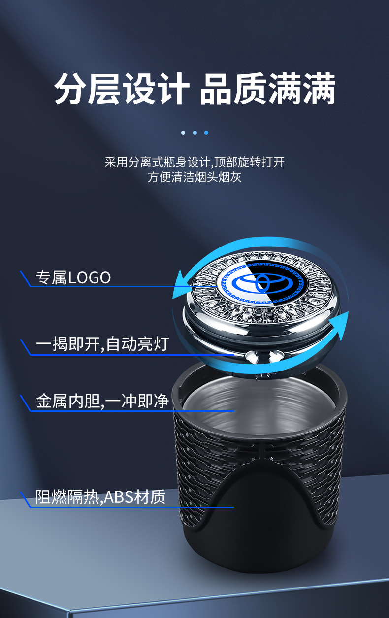 Tank Car Ashtray Multifunctional Universal Car Open Cover Lighting Metal Inner Tank Flame Retardant Sealed Ashtray Supplies