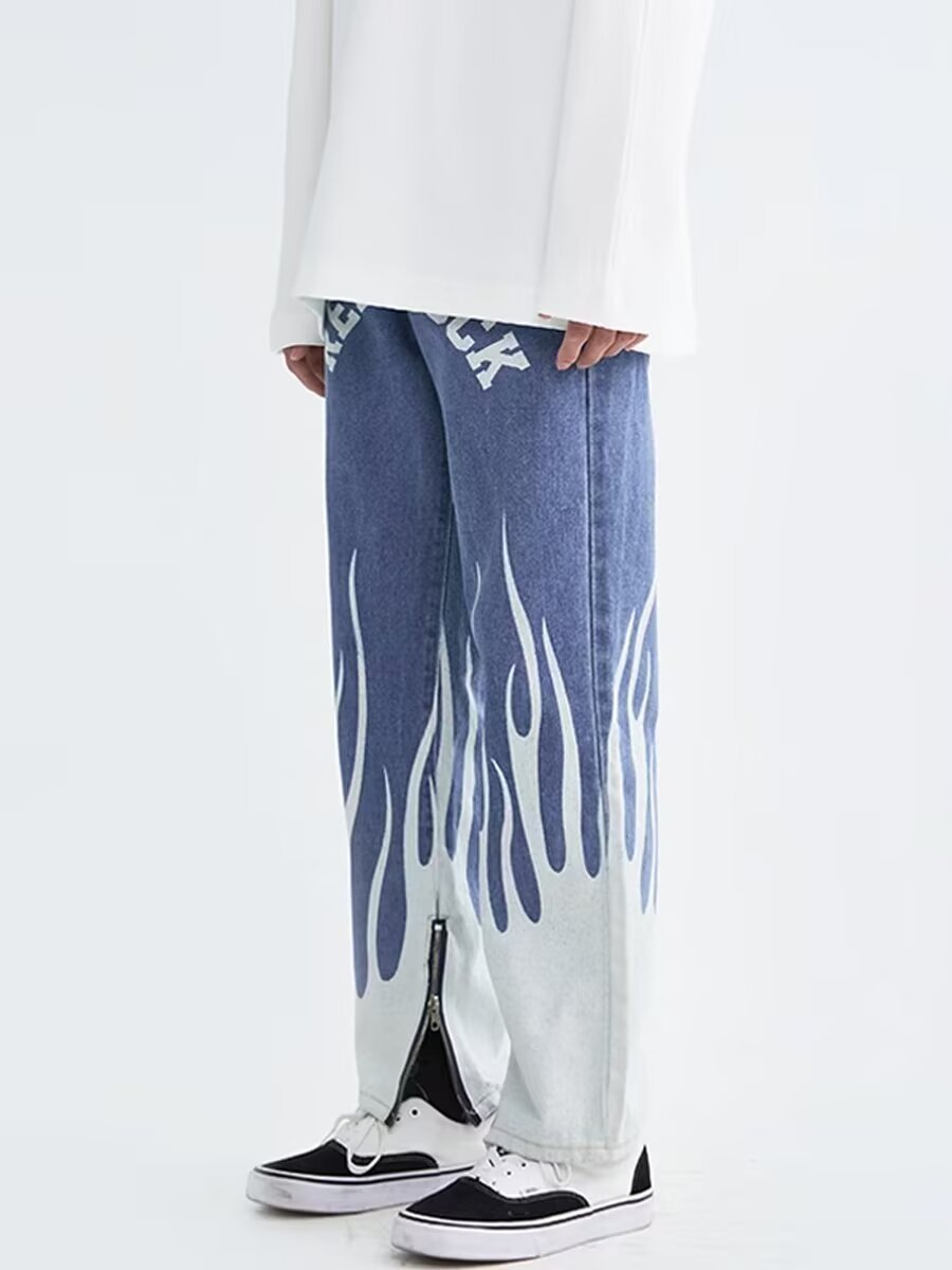 Men's Clothing Vibe Style Letter Jeans For Men With Side Zipper Design, Niche Hip Hop Street Rocking Slim Trousers_voghion.com