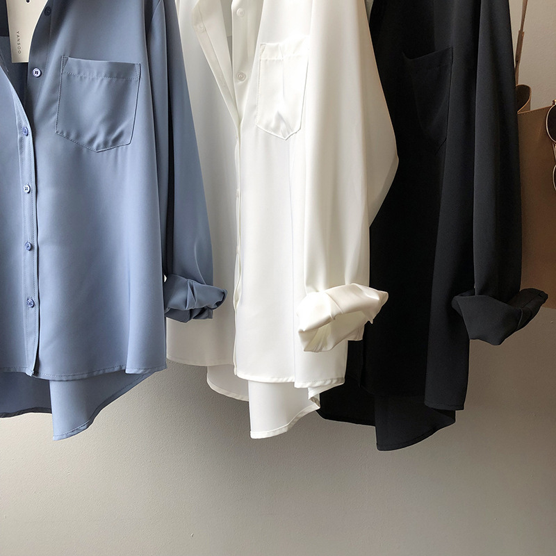 Women's Blouse Long Sleeved Solid Colour Lapel Shirt Elegant_voghion.com