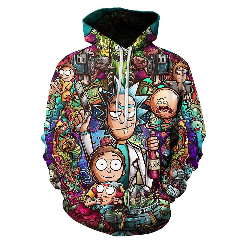 Amazon European anD American Export New Rick anD Morty Cartoon Animation 3D PrinteD HooDie Street Sweatshirt for Men anD Women