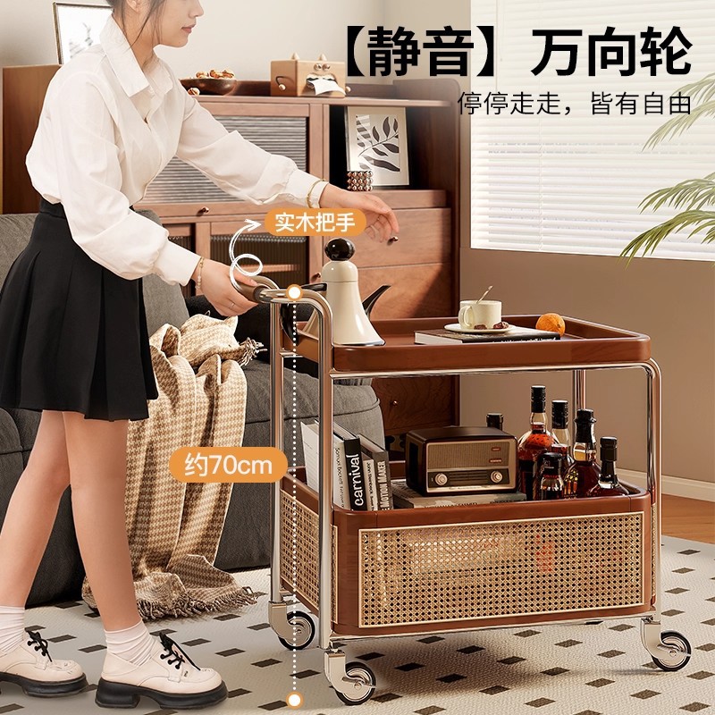 carro de comedor móvil con estante de mesa de comedor estilo medieval de madera maciza carro de salón doméstico mesa de té retro