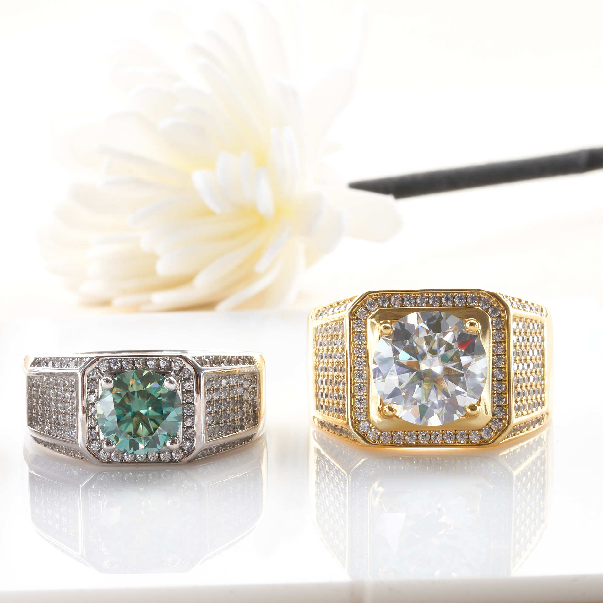 S925 plata esterlina creativa transfronteriza hegemónica masculina estrella rosa anillo de piedra de moissanita al por mayor fábrica directa