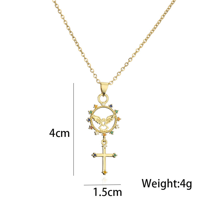 Fashion Copper-plated Real Gold Micro-inlaid Zircon Jewelry Cross Angel Geometric Pendant Necklace display picture 1