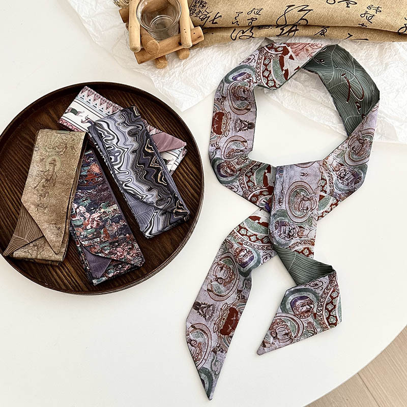 Pañuelo de seda largo, sentido de alta calidad, bufanda de estilo chino retro, pañuelo en la cabeza, cinturón para el cabello, cinta para atar, cinturón decorativo