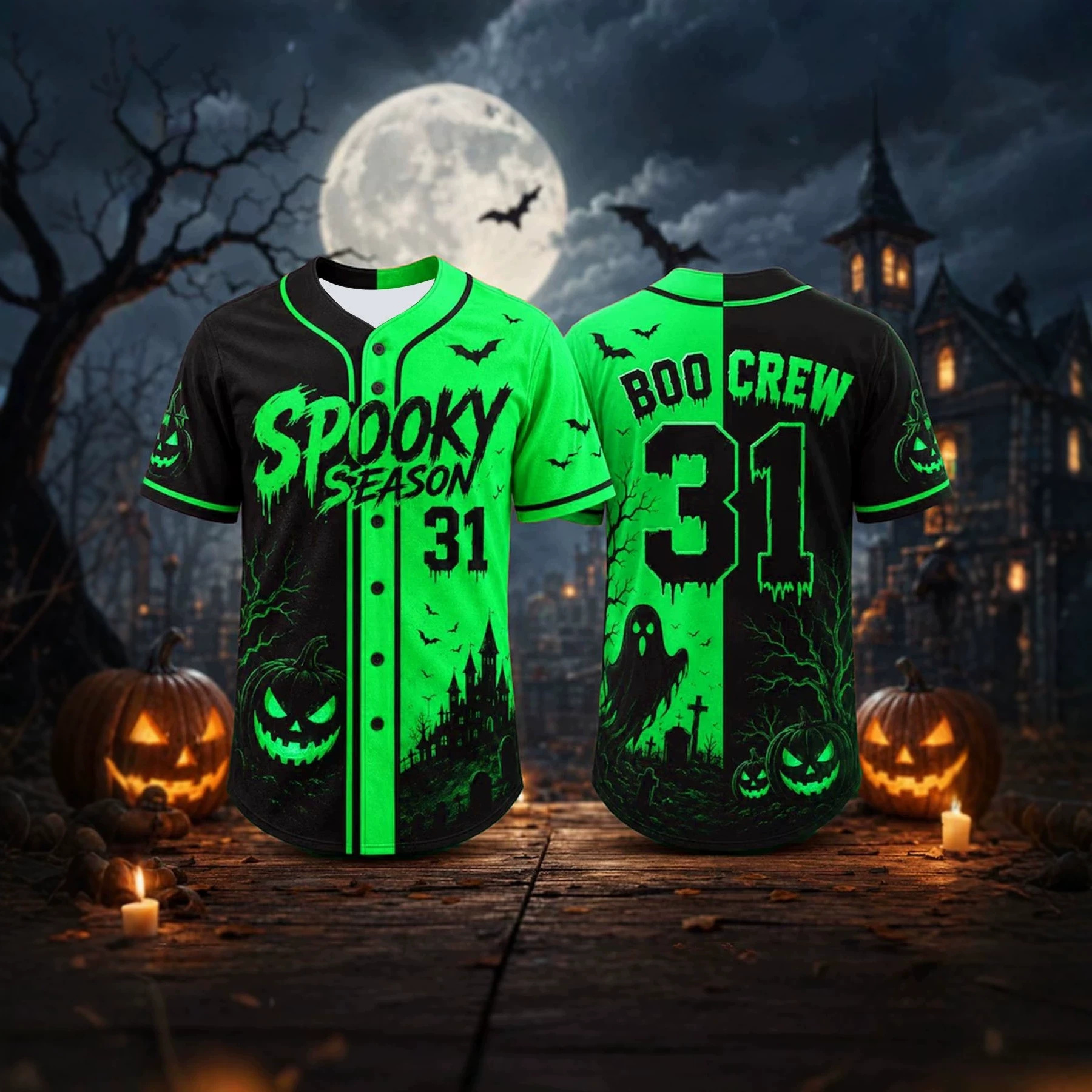 2026 New American-style Halloween Horror Season Men's Digital Print Baseball Jersey, Short-Sleeve T-Shirt for Games and Training