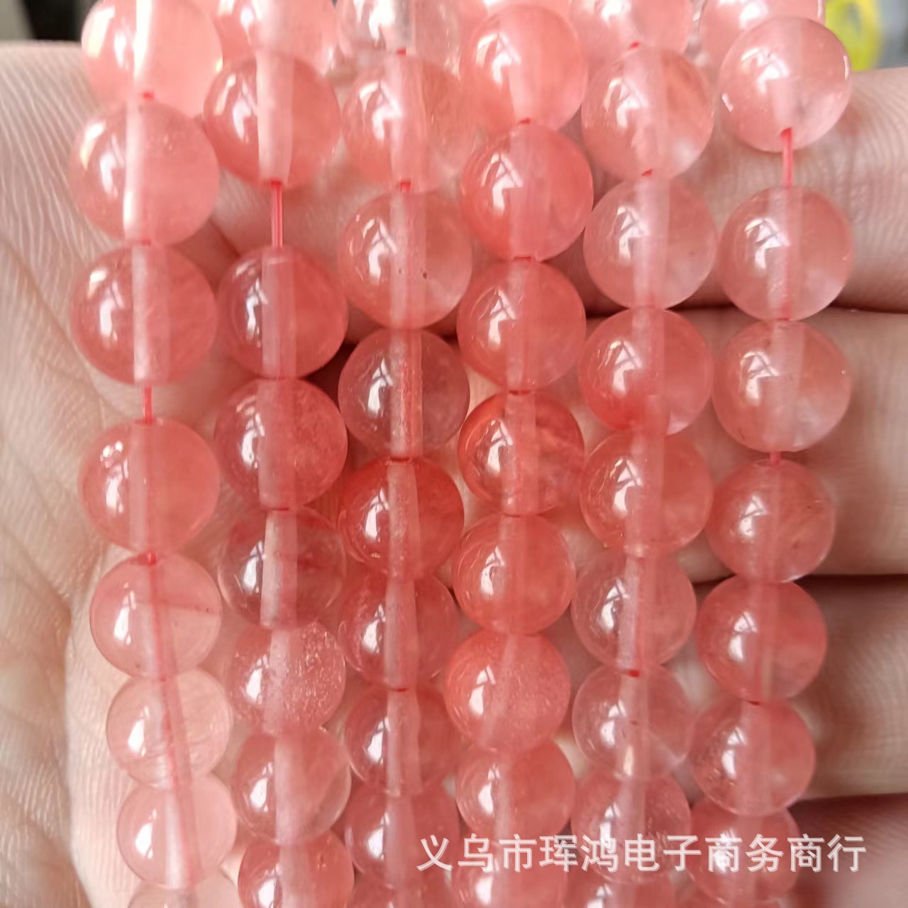 西瓜紅水晶散珠 仿草莓晶珠子diy飾品配件半成品圓珠串珠外貿熱銷