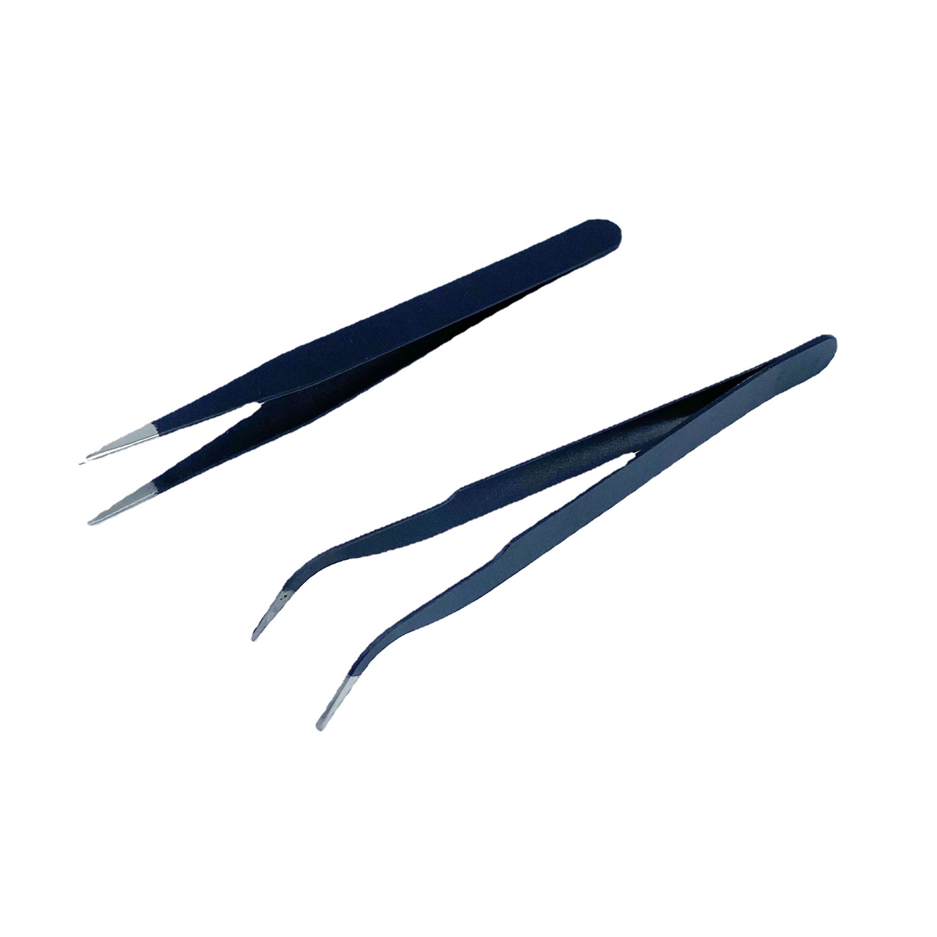Pinzas de acero inoxidable antiestático pinzas negras 1,0 espesor codo recto diamante pintura Nido de Pájaro pelo recogiendo clip de entrega