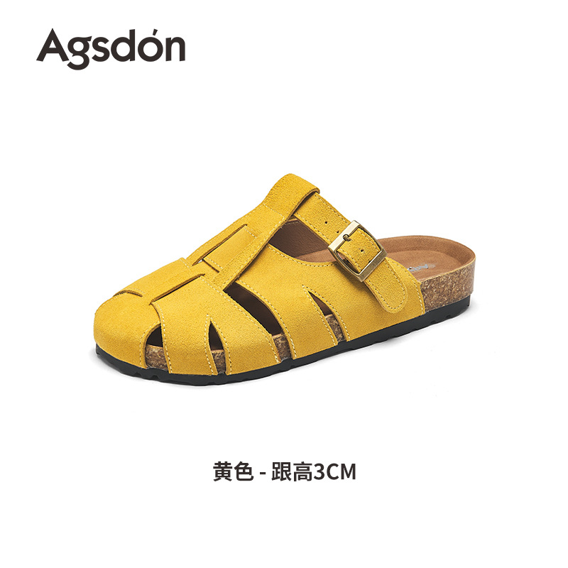 Augustion Half-pantuflas para mujer 2025 nuevo estilo de verano tejido de plataforma con falda retro Baotou Boken Shoes