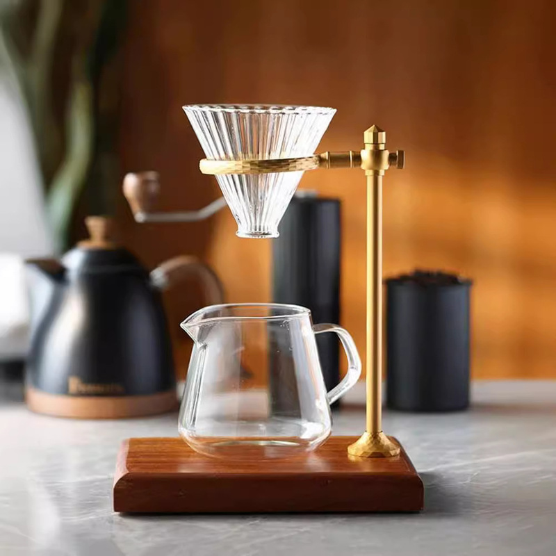Italian Hand Brewed Coffee Filter Cup Coffee Pot Solid Wood Base Aluminum Alloy Bracket Household Glass Cup Holder Utensil
