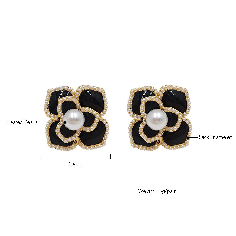 lady simple elegant French retro oil drop pearl camellia flower earrings