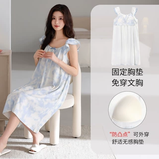 2026新款睡裙女款夏季纯棉吊带性感睡衣薄款带胸垫睡裙家居服夏天
