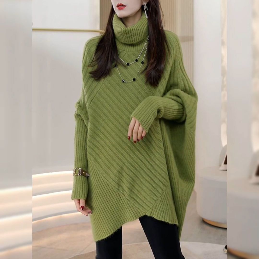 XIAOZHONG 한국 불규칙한 스웨터 2023 가을 새로운 높은 칼라 박쥐 소매 특대 사교계 큰 리안 얀