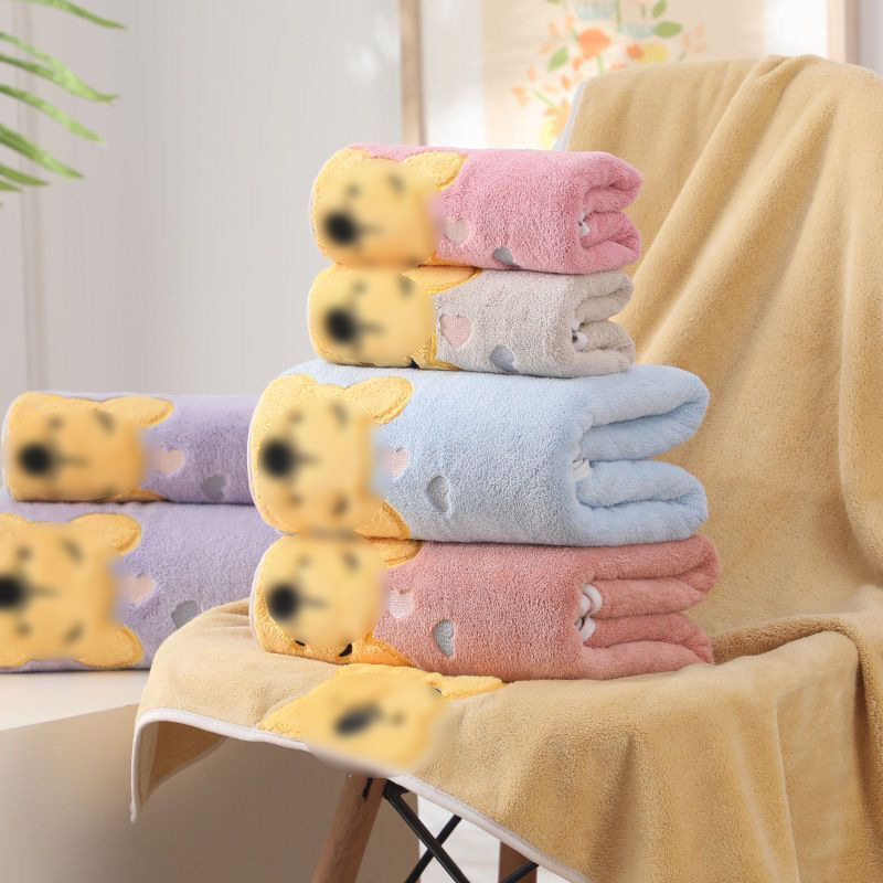 Thickened Coral Fleece Bath Towel Embroidery Winnie Bear Towel Bath Towel suit Household Face Towel Children's Cartoon Bath Towel