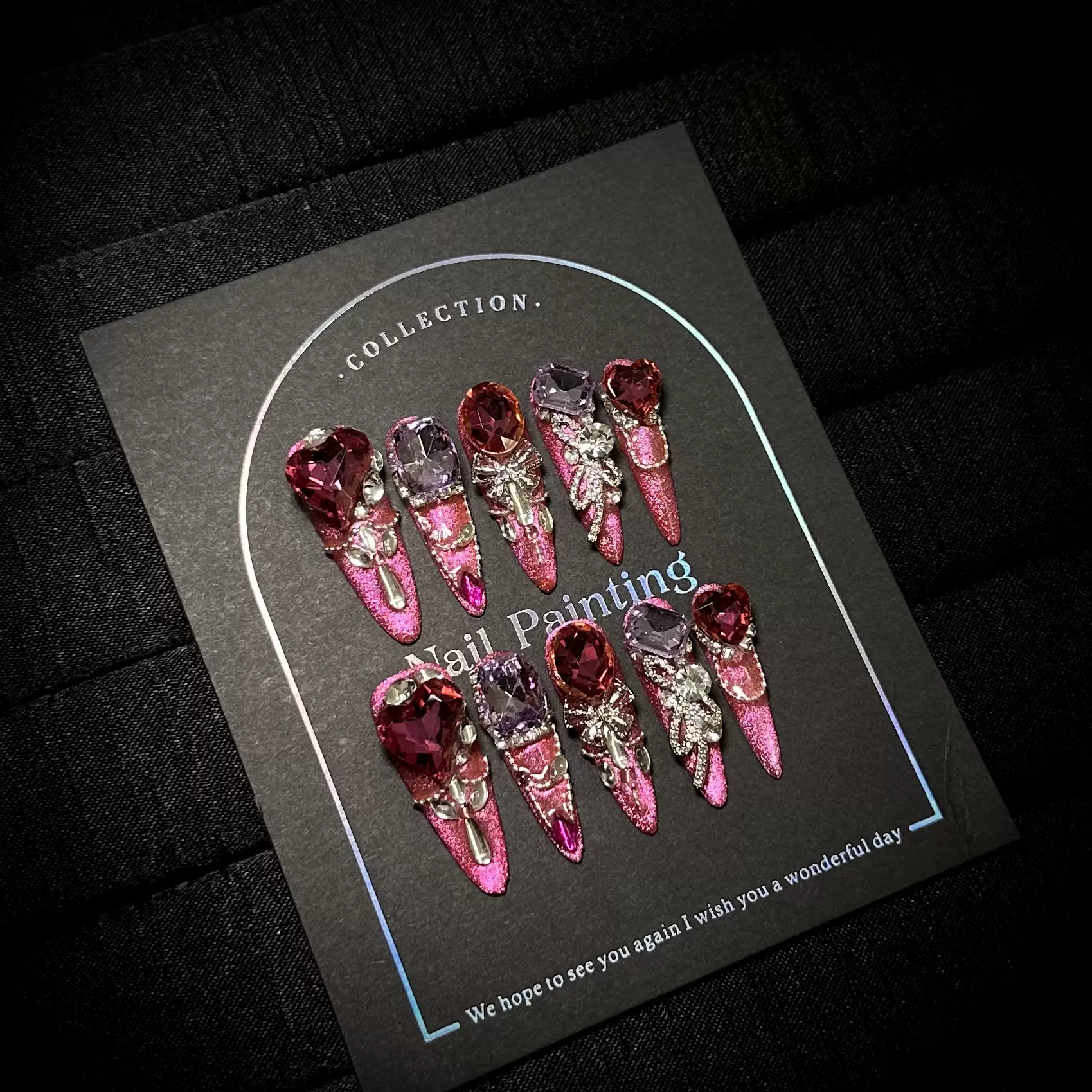 手工穿戴式甲片高级冬季新年红色猫眼美甲显白重工奢华假指甲贴片