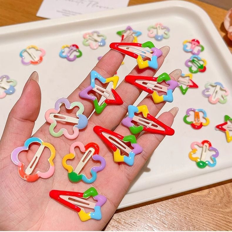 Rainbow Oil-Dropping Hairpin Cute Flower Bb Clip for Girls and Babies, Side Clip for Bangs That Doesn'T Damage Hair, Hair Accessory