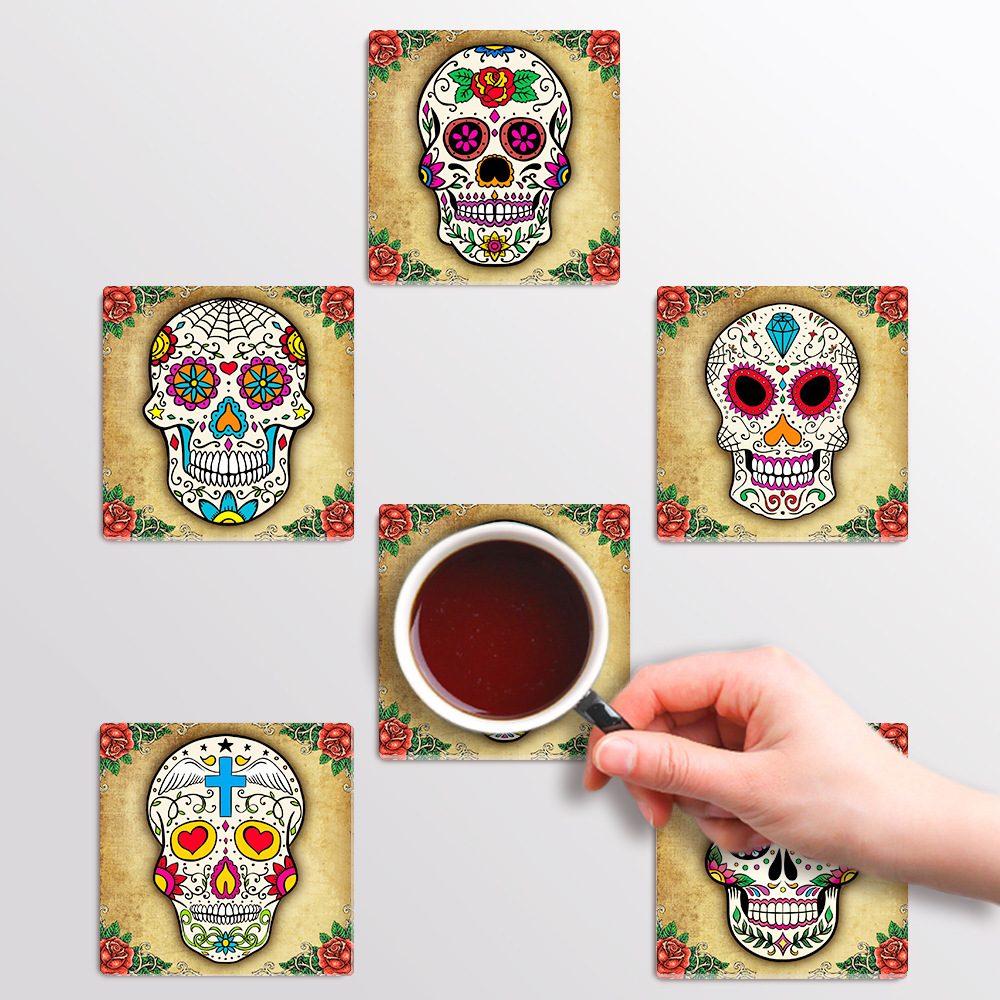 Cross-border Halloween sangre Splash impresión Undead flor cerebro rebanada vidrio acrílico montaña estera de mesa regalo del partido