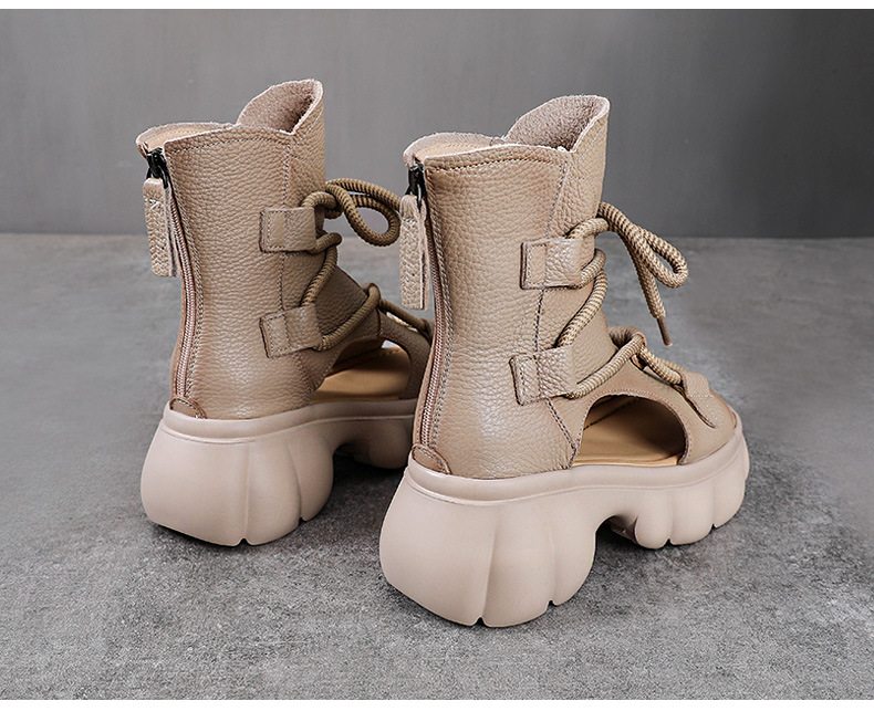 Dép sandal nữ mùa hè peep-toe đế dày platform phong cách La Mã — Màu be chi tiết 15